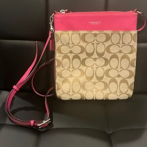 Hot pink and tan coach crossbody